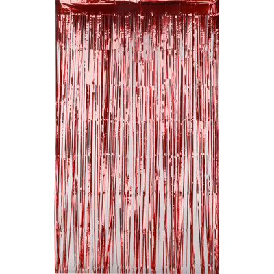 Neel Blue Christmas Tinsel Foil Fringe Curtain Backdrop Background, 1 X 2.5M, Red - image 1