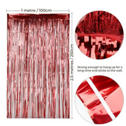 Neel Blue Christmas Tinsel Foil Fringe Curtain Backdrop Background, 1 X 2.5M, Red - thumbnail 2