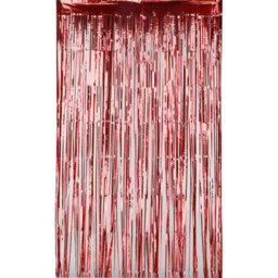 Neel Blue Christmas Tinsel Foil Fringe Curtain Backdrop Background, 1 X 2.5M, Red - thumbnail 1