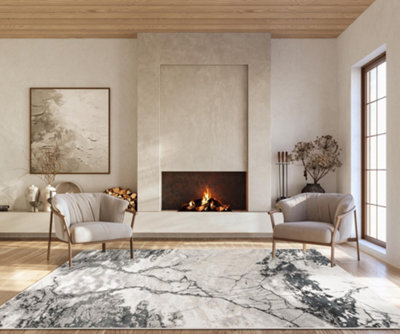 Elysium Modern Abstract Living Room Area Rug Metallic Sheen - Huracan Grey 120Cm X 170Cm - image 1