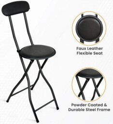 Black Padded Folding High Back Kitchen Bar Stool - thumbnail 2