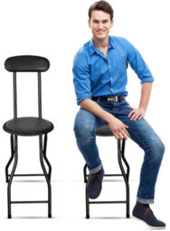 Black Padded Folding High Back Kitchen Bar Stool - thumbnail 5