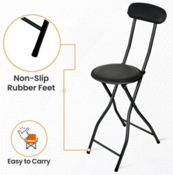 Black Padded Folding High Back Kitchen Bar Stool - thumbnail 3