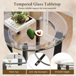 Gainoom Black Glass End Table 61Cm Round Side Table With Tempered Glass Top - thumbnail 7
