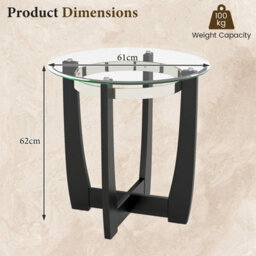 Gainoom Black Glass End Table 61Cm Round Side Table With Tempered Glass Top - thumbnail 2