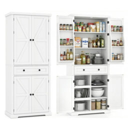 Costway Kitchen Pantry Cabinet 184 Cm Tall Freestanding Cupboard-White - thumbnail 8