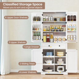 Costway Kitchen Pantry Cabinet 184 Cm Tall Freestanding Cupboard-White - thumbnail 2