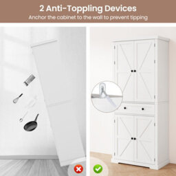 Costway Kitchen Pantry Cabinet 184 Cm Tall Freestanding Cupboard-White - thumbnail 7