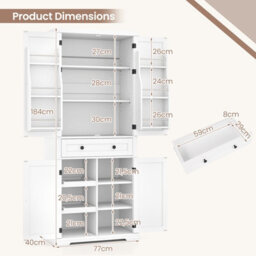 Costway Kitchen Pantry Cabinet 184 Cm Tall Freestanding Cupboard-White - thumbnail 5