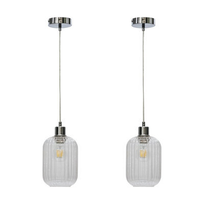 First Choice Lighting Set Of 2 Batley - Clear Ribbed Glass With Chrome Pendant Fittings - image 1