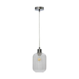 First Choice Lighting Set Of 2 Batley - Clear Ribbed Glass With Chrome Pendant Fittings - thumbnail 2
