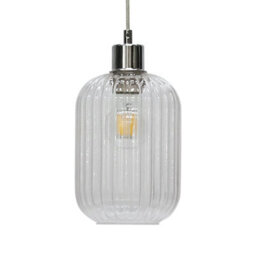 First Choice Lighting Set Of 2 Batley - Clear Ribbed Glass With Chrome Pendant Fittings - thumbnail 3