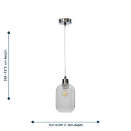 First Choice Lighting Set Of 2 Batley - Clear Ribbed Glass With Chrome Pendant Fittings - thumbnail 6