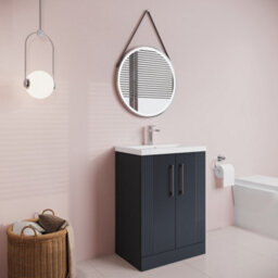 Balterley Belvide Partial Fluted 2 Door Floor Standing Vanity Unit With Mid-Edge 1 Tap Hole Ceramic Basin - 600mm - Satin Dark Grey - thumbnail 6