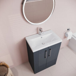 Balterley Belvide Partial Fluted 2 Door Floor Standing Vanity Unit With Mid-Edge 1 Tap Hole Ceramic Basin - 600mm - Satin Dark Grey - thumbnail 5