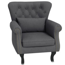 Wyld Haus Rolu Zimo Dark Grey Chesterfield-Style Nailhead Accent Chair, Wingback, Linen-Effect Upholstery - thumbnail 2