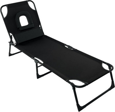 Outsunny Folding Black Sun Lounger Garden Reclining Loungers Chair 4 Level Backrest - image 1