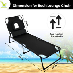 Outsunny Folding Black Sun Lounger Garden Reclining Loungers Chair 4 Level Backrest - thumbnail 2