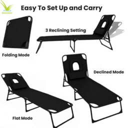 Outsunny Folding Black Sun Lounger Garden Reclining Loungers Chair 4 Level Backrest - thumbnail 3