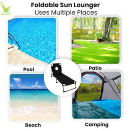 Outsunny Folding Black Sun Lounger Garden Reclining Loungers Chair 4 Level Backrest - thumbnail 7