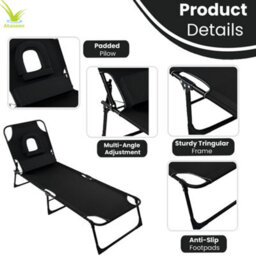 Outsunny Folding Black Sun Lounger Garden Reclining Loungers Chair 4 Level Backrest - thumbnail 4