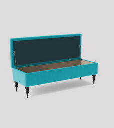 90Cm Safar Ottoman Bench With Storage And Turned Wooden Legs- Plush Velvet Shoes Bench - Teal Chesterfield Storage Bench - thumbnail 2