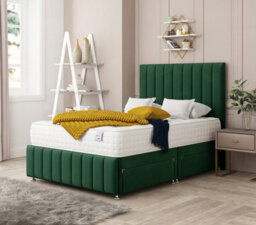 "Bed Choices Moscow Plush Velvet Divan Bed With 4 Drawers With 54"" Headboard - King (Green)"