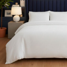 MHG Living Chunky Waffle Duvet Cover Set - Polycotton Blend, Button Fastening - (Single, White) - thumbnail 1