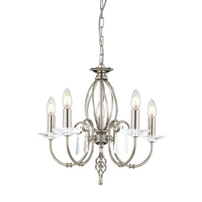 Elegant 5 Bulb Chandelier With Cut Glass Droplets And Polished Nickel Finish
