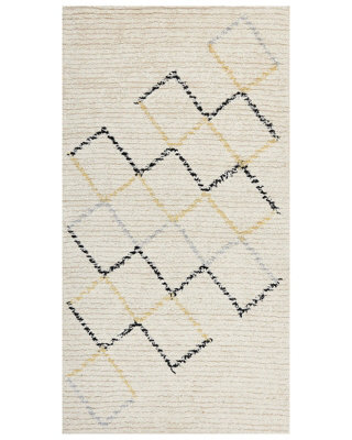Beliani Beige Cotton Area Rug 80 X 150 Cm Hand-Tufted Minimalist Geometric Pattern - image 1