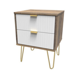 Linear Ready Assembled Matt White Dark Oak Effect 2 Drawer Wide Bedside Chest (H)505mm (W)395mm (D)415mm - thumbnail 1
