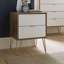 Linear Ready Assembled Matt White Dark Oak Effect 2 Drawer Wide Bedside Chest (H)505mm (W)395mm (D)415mm - thumbnail 3