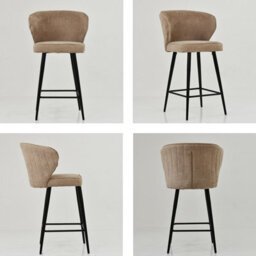 Lakeland Furniture Colby Fawn Brown Fabric Black Fixed Base Bar Stool - thumbnail 2