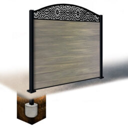 Easycomposite 5Ft Composite Fence Panel & Aluminium Post Sunken In Ground - Greige Boards & Morocco Curved Topper Trellis - thumbnail 1