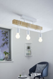 Stylish Semi Flush Ceiling Light In White Steel And Wood For Modern Spaces - thumbnail 3