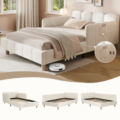 Matteo Upholstered Single Bed Frame - Beige Velvet With Adjustable Armrests - image 1