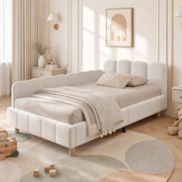 Matteo Upholstered Single Bed Frame - Beige Velvet With Adjustable Armrests - thumbnail 5