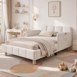 Matteo Upholstered Single Bed Frame - Beige Velvet With Adjustable Armrests - thumbnail 4