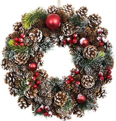 GreenBrokers Premium Quality Christmas Hanging Wreath 37Cm - Festive Pine Cone Display With White Frosting White - image 1