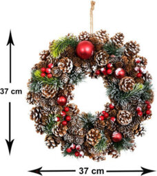 GreenBrokers Premium Quality Christmas Hanging Wreath 37Cm - Festive Pine Cone Display With White Frosting White - thumbnail 3
