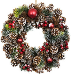 GreenBrokers Premium Quality Christmas Hanging Wreath 37Cm - Festive Pine Cone Display With White Frosting White - thumbnail 1