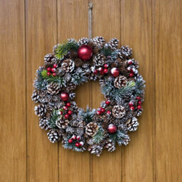 GreenBrokers Premium Quality Christmas Hanging Wreath 37Cm - Festive Pine Cone Display With White Frosting White - thumbnail 2
