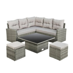 St. Tropez - 6 Seater Garden Corner Sofa In Grey Rattan With Rising Table & Glass Top - thumbnail 8