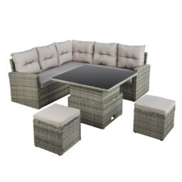 St. Tropez - 6 Seater Garden Corner Sofa In Grey Rattan With Rising Table & Glass Top - thumbnail 9