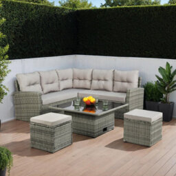St. Tropez - 6 Seater Garden Corner Sofa In Grey Rattan With Rising Table & Glass Top - thumbnail 3