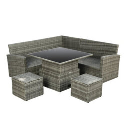 St. Tropez - 6 Seater Garden Corner Sofa In Grey Rattan With Rising Table & Glass Top - thumbnail 6