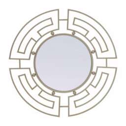 Orsina Silver Round Wall Mirror With Geometric Metal Frame, Fusion Style Statement Mirror For Living Room Or Hallway - thumbnail 1