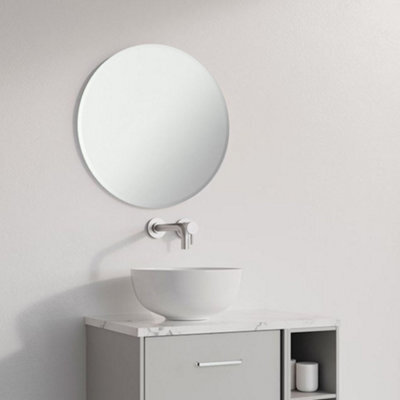 Enki Horizon Contemporary Bathroom Cloakroom Living Glass Polished Edge Round Frameless Wall Mounted Decorative Mirror (W) 400mm - image 1
