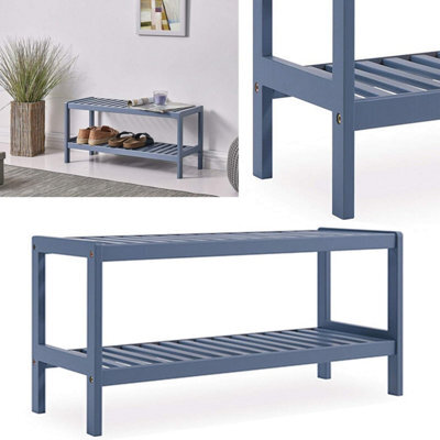 2 Tier Natural Bamboo Shoe Rack Bench Wooden Storage Shelf Organizer For Hallway, Bedroom, Bathroom & Living Room - image 1
