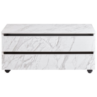 Wyld And Coco Novabath White Marble-Effect Mobile Bathroom Cabinet On Wheels, 2 Drawers, W80 X D30 X H38Cm - image 1